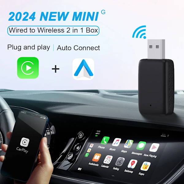 2i1 Trådlös till Trådlös Dongle Automatisk Anslut Adapter Bluetooth Plug & Play Mini Box