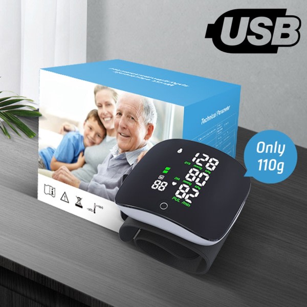 Laddningsbar Digital Automatisk Tonometer Medicinsk Blod Trycksmonitor Hjärt Rate Sfygmomanometer Tensiometer Mätare Röst