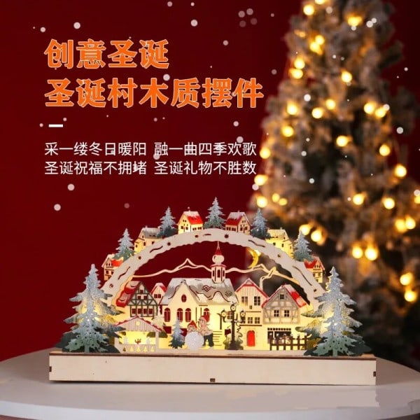 Cross border jul trepynt LED belysning jule landsby butikk vindu display