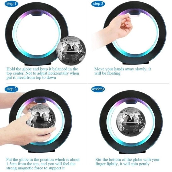 Magnetisk Levitasjon Globe LED Verden Kart Roterende Globe Lys Nattbord Lys