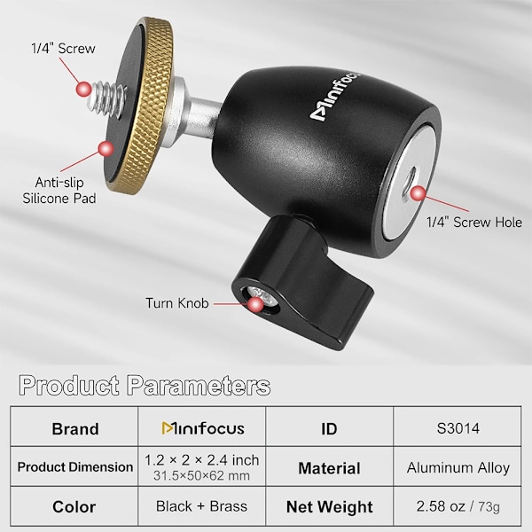 Mini Ball Head Mount 360° Panning Ballhead for DSLR/Mirrorless/Camera/MMicrophone/Mmonitor/Slider/Projector/LED Video Light Stand