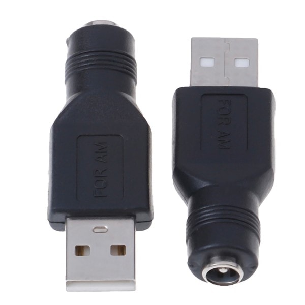 2 stk Sort USB Hun Til 5,5mm X 2,1mm Hun DC Strøm Konverter Oplader Adapter