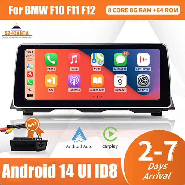 12,3" Trådlöst Carplay Auto Android 14 Bil Multimedia Display Skärm