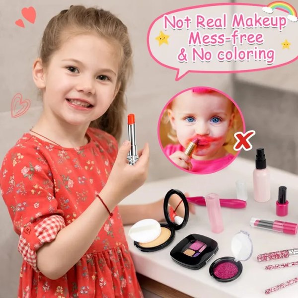 Sæt med 21 stykker Børn Makeup Kit Simulering Kosmetik Set Set Sminke Piger Legetøj Lege Hus Falsk Sminke Legetøj
