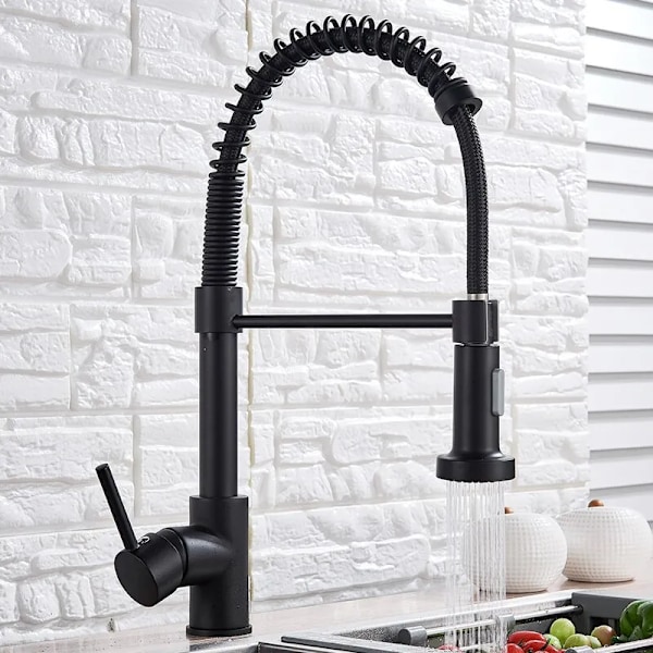 Mat sort Pull Down Køkken Armatur Krom Dobbelt Modes Dyse Varmt Koldt Vand Blander Kran Tap Messing Fjeder Køkken vask vandhaner