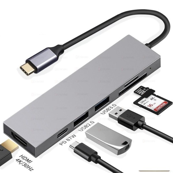 USB 3.1 Type-C Hub Til HDMI Multi Splitter Adapter 4K Thunderbolt 3 USB C Hub med TF SD Reader Slot