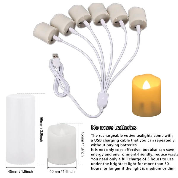 24 deler Oppladbare LED stearinlys Ved USB Timer Fjernkontroll Flimrende flammer