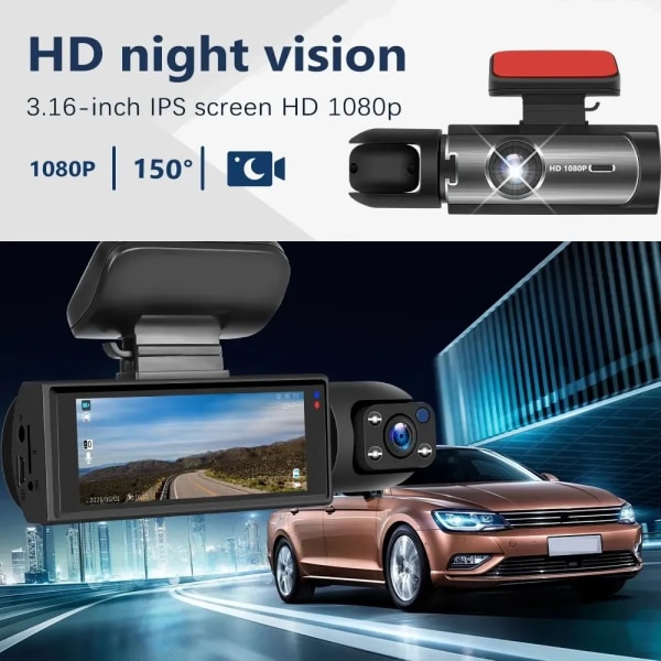 Auto DVR Laajakulma 2-tallennus teräväpiirto Yö Vision 1080P ajo tallennin imu kuppi 2-linssi auto etu ja sisä video 32G sd  kortti