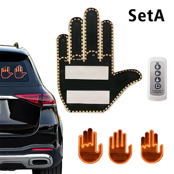 Universal Fun Car Mellomfinger LED Lys  med Fjernkontroll Bil Gadgets & Road Rage Sign Funny Bak Window Skilt Bil Tilbehør