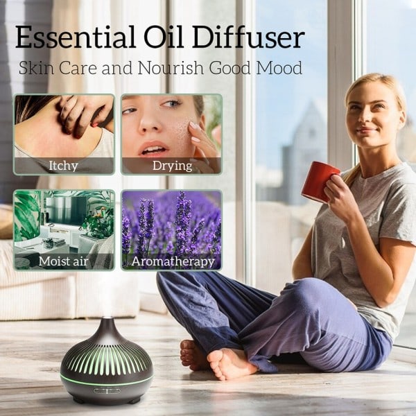 500ML aromaterapi eterisk olja diffusor trä korn fjärrkontroll ultraljud luft luftfuktare