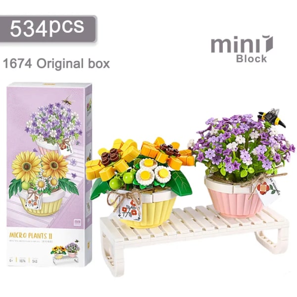 Mini rakennus palikat kukat teetä kasvi kimppuja ruukku kasvi mallit kootut lelut