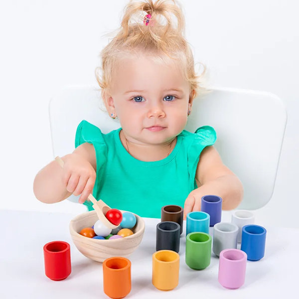 Regnbue Ball og kopper Farge Sortering Spill Fine Motor Tidlig Utdanning Læring Leker