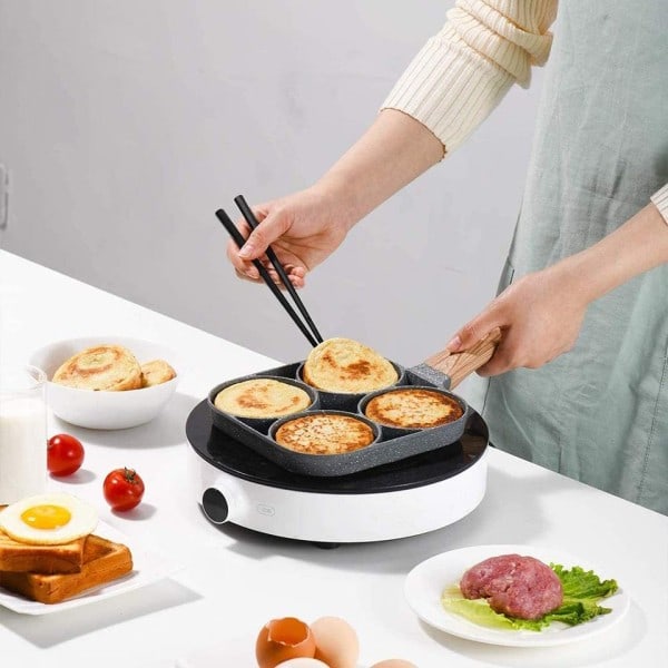 4 Hull Steke Panne Ikke Pinn Frokost Burger Egg Pannekake Tre håndtak