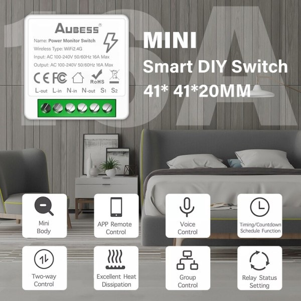 Smart Switch Med Energy Monitor 16A Kontroll Timer Trådlös Switch Arbeta Med Alexa Google Home