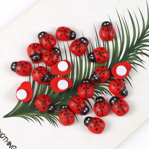 Mini Trä Bi Färgglad nyckelpiga med lim Flatback Cabochon Miniatyr Ornament