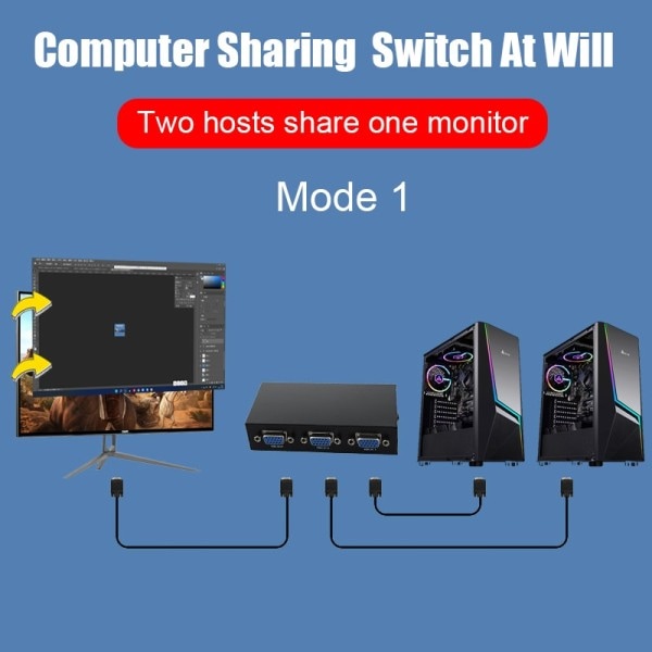 2 IN 1 OUT VGA jakaja kytkin HD 1080P VGA VGA kaapeli muunnin sovitin PC TV Box projektori näyttö VGA kytkin sovitin