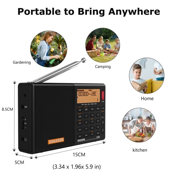 Bærbar Digital Radio FM Stereo/SW/MW/LW SSB AIR RDS Radio Højttaler med LCD Display Alarm Ur Radio