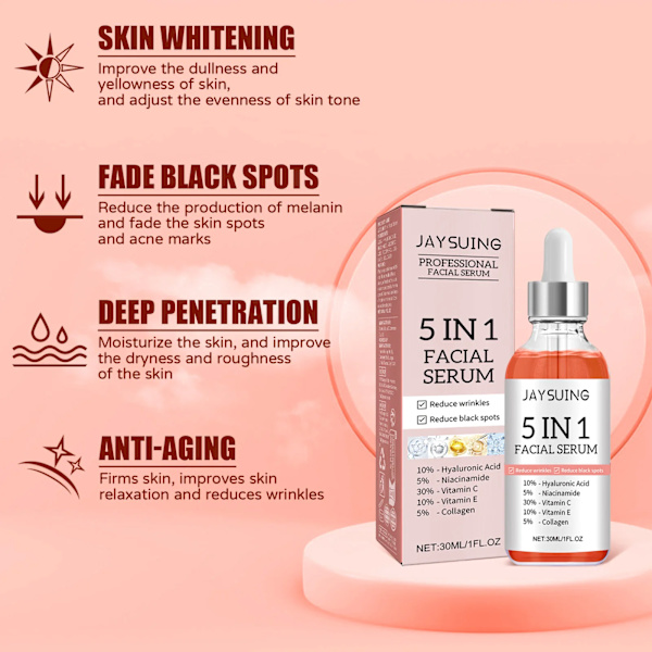 5 In 1 Ansigtsbehandling Serum Fade Fine Linjer Opstrammende Skin Shrink Porer Fugtgivende Ansigt Serum