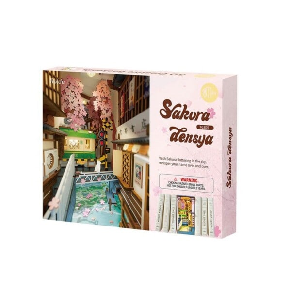 Robotime Rolife DIY Book Nook Japanese Sakura Densya in Books Serie Træ Miniature Hus