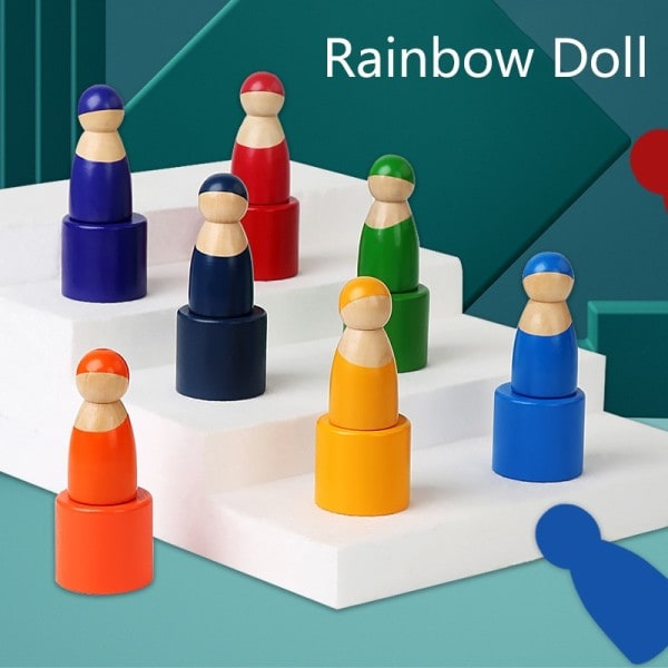 Montessori Baby Trä Regnbåge Pussel Leksaker Konst Färg Sortering Matchande Spel Leksaker För Småbarn