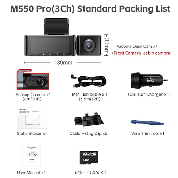 Bil DVR Dash Cam 4K 5,8Ghz WiFi 2/3 Kameror Främre/Cabin/Rear Cam GPS Natt Vision Parkering Monitor