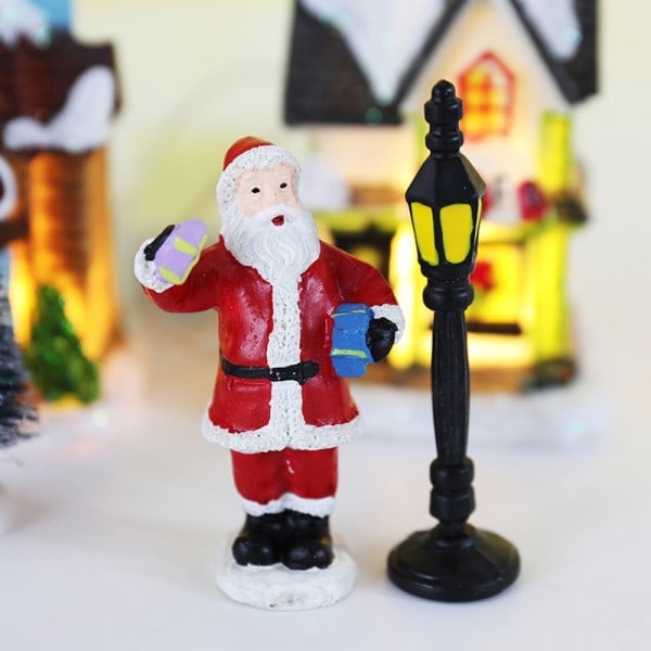LED Harts Jul By Ornament Set Figuriner Dekoration Jultomte Fall Nålar Snö Utsikt Hus