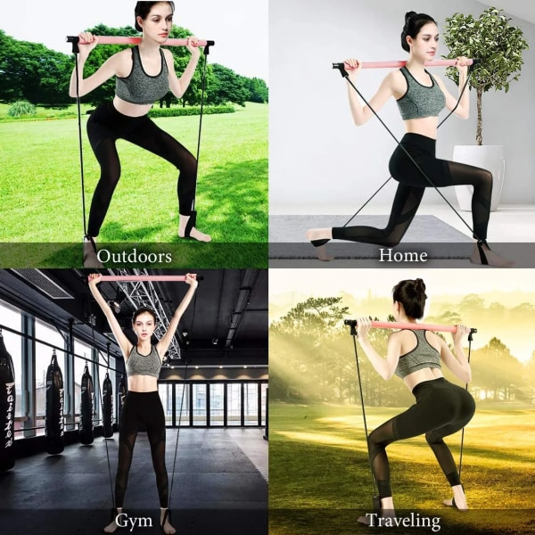 Bärbar Yoga Pilates Bar Stick med Motstånd Band Hem Gym Muskel Toning Bar Fitness Stretching