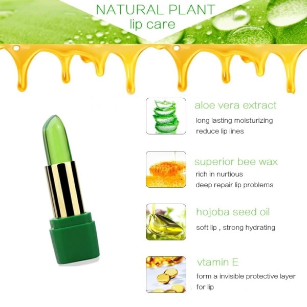 99% Aloe vera gel Läppstift Gloss Färg Färgande Fuktkräm Anti-torkande Avsaltning Finkorn Läpp Blam