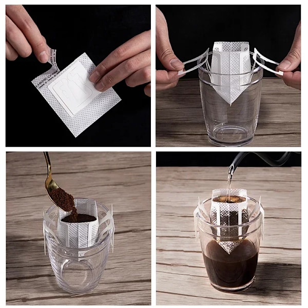 Bästa kvalitet 100 bitar Kaffe Filter Papper påsar Engångs Dropp Kaffe påse Handtag Hängande öron Espresso Kaffe Tillbehör Te Verktyg