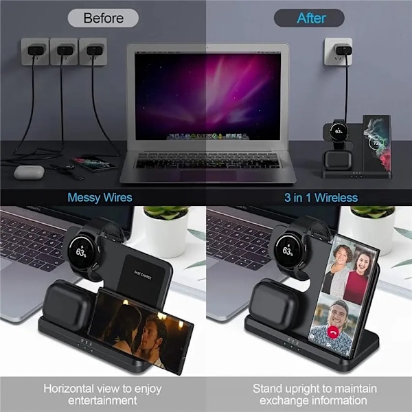 3 in 1 Trådlös Laddare Ställ För Samsung S22 S21 S20 S10 Ultra Note Galaxy Watch 5 4 Active Buds 15W Snabb Laddning Dock Station