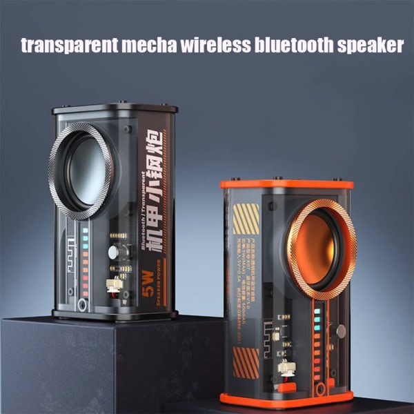 transparent mecha trådløs bluetooth høyttaler lyd lys rytme subwoofer TWS stereo Cyberpunk musikk senter