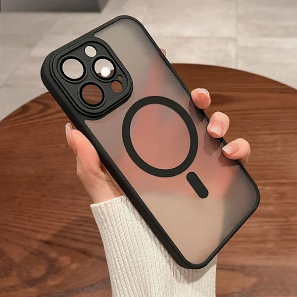 Magnetisk lyx matt genomskinlig pansar stötsäker fodral för iphone 15