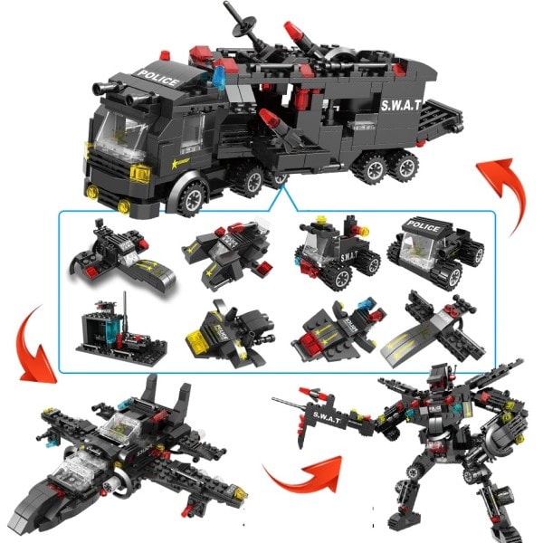 SWAT politi stasjon lastebil modell bygg blokker by maskin helikopter bil figurer klosser pedagogisk leketøy