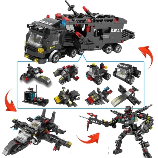 SWAT politi station lastbil model byggeklodser by maskine helikopter bil figurer klodser pædagogisk legetøj