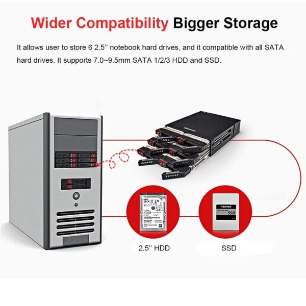 6-Bay 2,5 tommer SATA SSD HDD Hot Swap Mobil Rack/Enclosure Hard Disk Enclosure Rack Data Storage