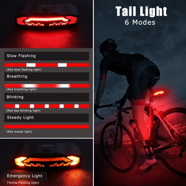 Cykel broms bakljus sväng ljus trådlös fjärrkontroll svänglampa lysdiod vattentät cykel larm