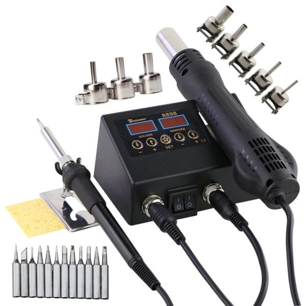 2 i 1 Loddestation Digital Display Varm luft pistol svejsning omarbejdning til mobiltelefon BGA SMD PCB IC reparation loddejern værktøj