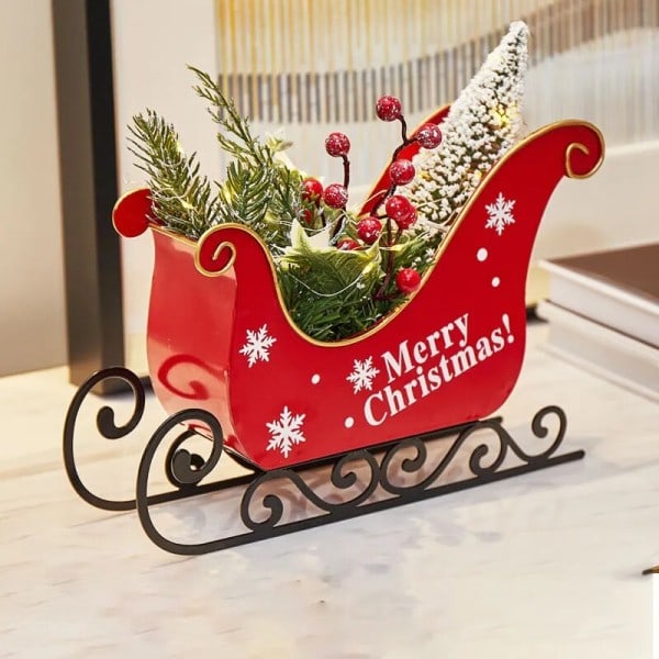 Glædelig jul metal slæde med lys jul håndværk tilbehør indendørs pynt