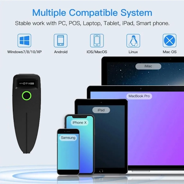 Mini Stregkode Scanner USB Kablet/Bluetooth/ 2,4G Trådløs