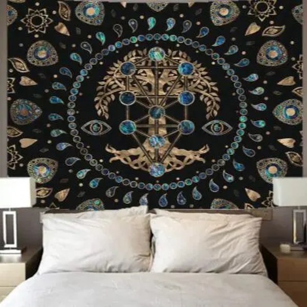 Mystisk Tree of Life Svamp Skov Tapestry Væg Hængende Eventyr Fortælling