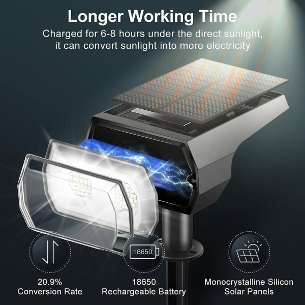 48 LEDs Solar Ljus Utomhus Landskap Spotlights,  2 In 1 Trådlös Vattentät Utomhus Solar Spotlights