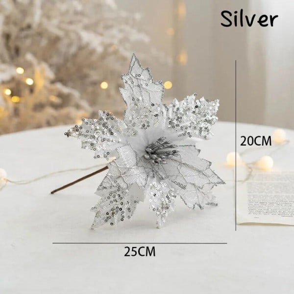 Glitter kunstig jule blomster jule træ pynt hjem falske blomster jule pynt