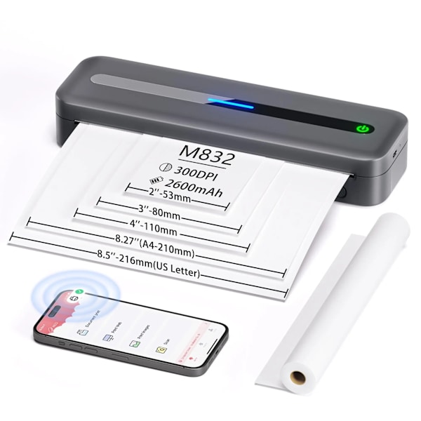 A4 bærbar printer trådløs M832 til rejse arbejde hjem blækfri termisk