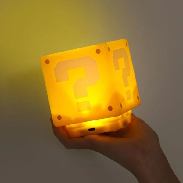 8 cm Super Mario Bros Lampe Spørgsmålstegn Brick Musik Nat Lys Lyd Usb Opladning Skrivebord Lys
