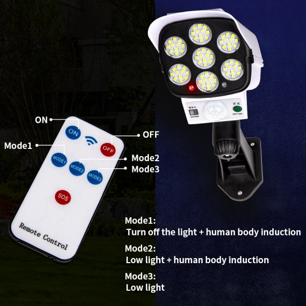 77 LED'er Udendørs Solar Lys Bevægelse Sensor Sikkerhed Dummy Kamera Trådløs P65 Vandtæt Solar Lampe