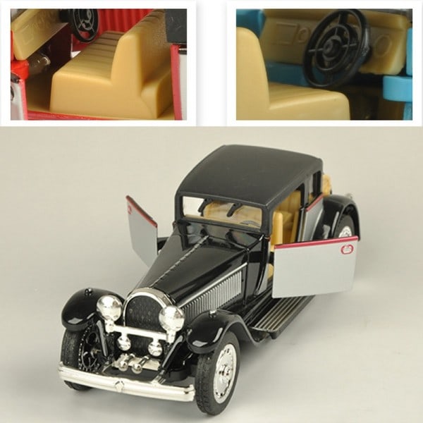 Vintage Bugatti bil modell lyd og lys legering trekk tilbake blinkende klassisk vintage kollektiv musikk bil leketøy