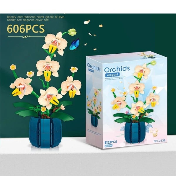 Orkidé Blomma Byggnad Klossar Modell Set Romantisk Blommor Vildblomma Bukett Tegelstenar Leksaker