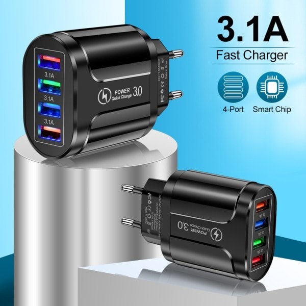 3.1A 4 porte USB rejse oplader hurtig opladning QC 3.0 væg opladning