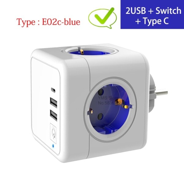 Ström Strip Plug USB El Nätverk Filter Switch+Type C Socket Tee Powercube
