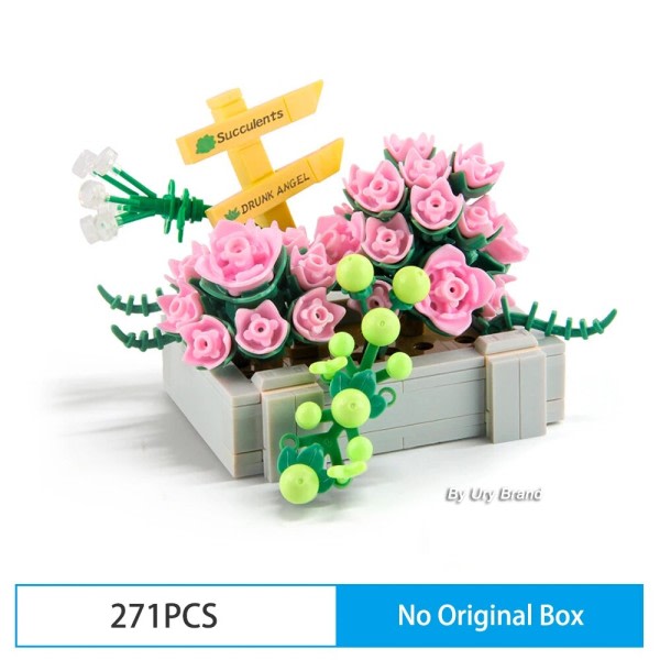 Byggnad Klossar Kit Skrivbord Bonsai Eternal Rosa Sakura Körsbärsträd Kruka Växt 3D Modell Gör-det-själv Mini tegelstenar leksak